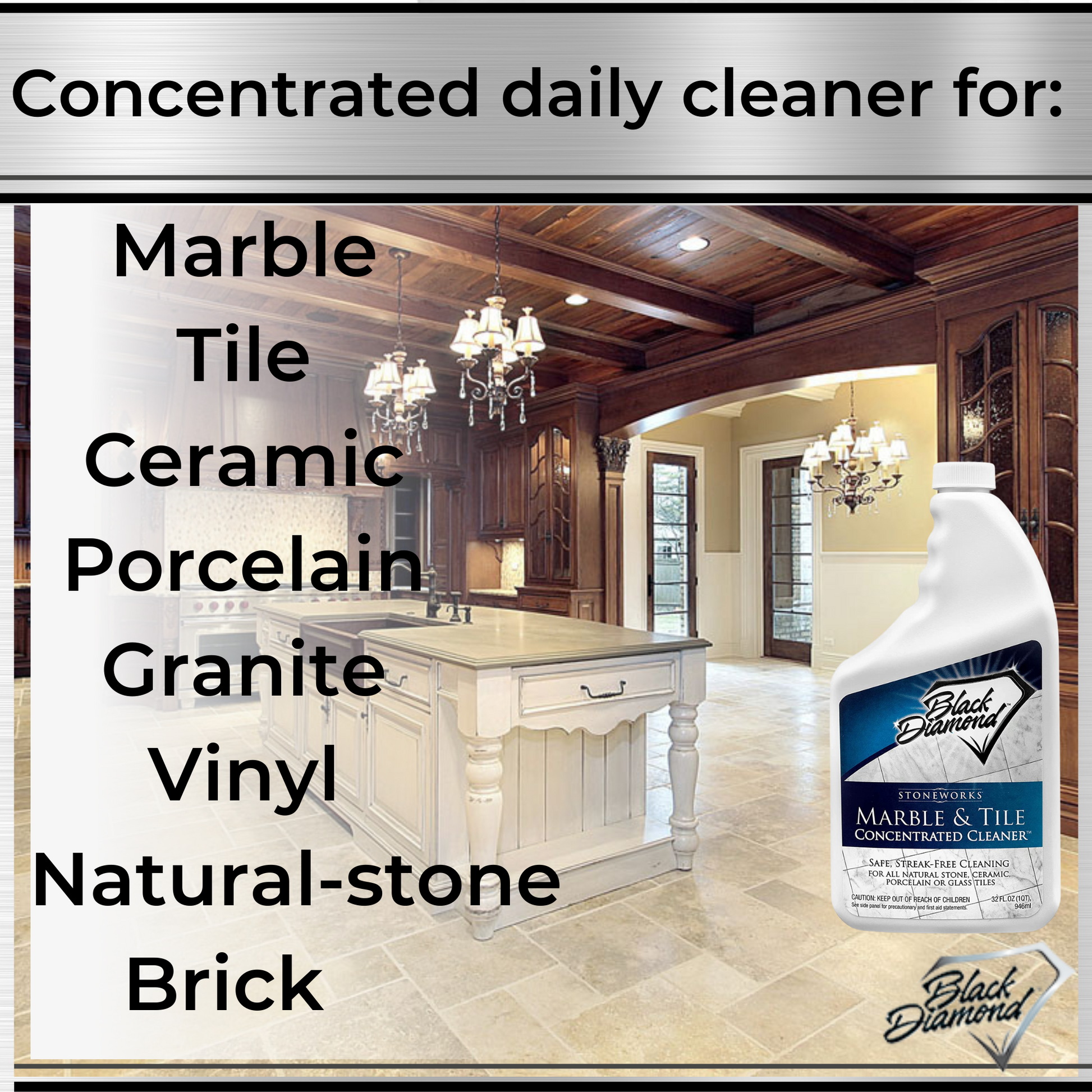 Black Diamond Marble & Tile Floor CLEANER. Great for Ceramic, Porcelain, Granite, Natural